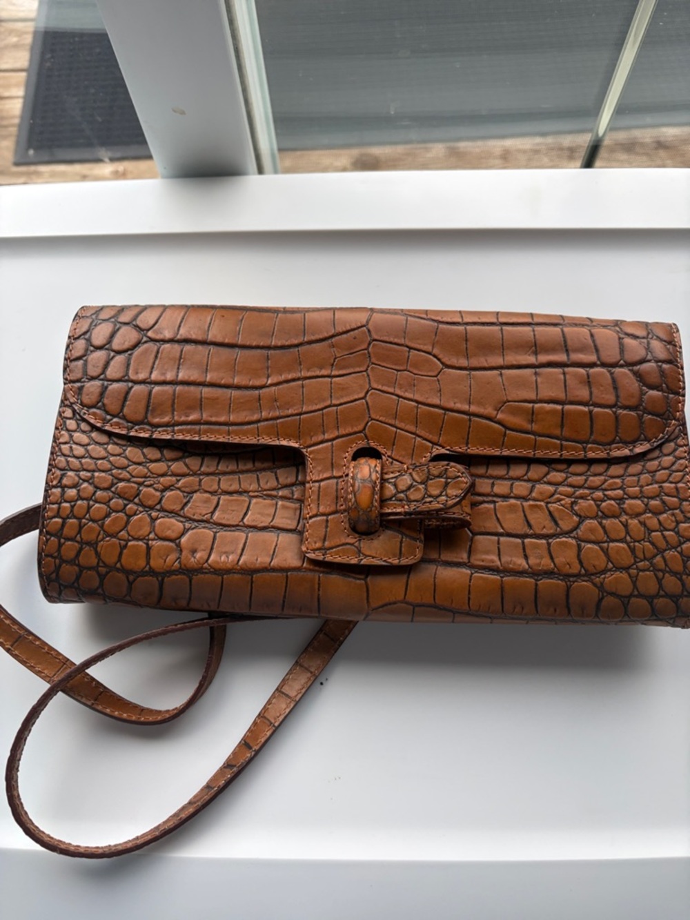 Dooney & Bourke Tan Croc-Embossed Leather Wristlet Clutch